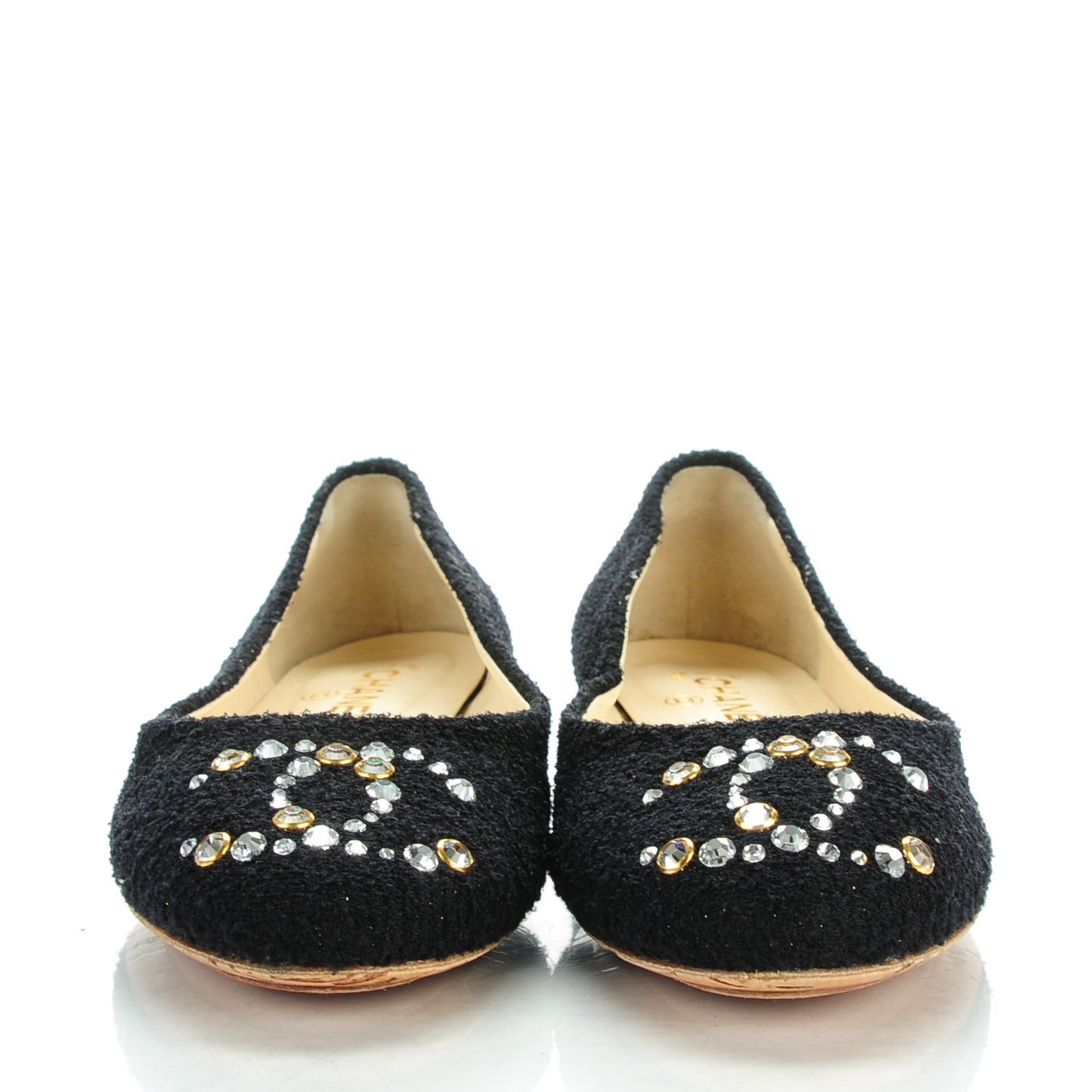 Tweed Crystal CC Ballet Flats 40 Black