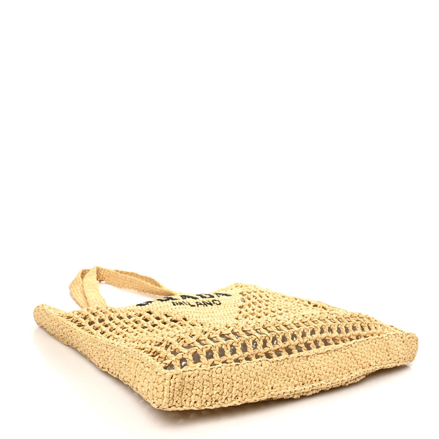 Yarn Raffia Effect Crochet Logo Embroidered Tote Bag Naturale