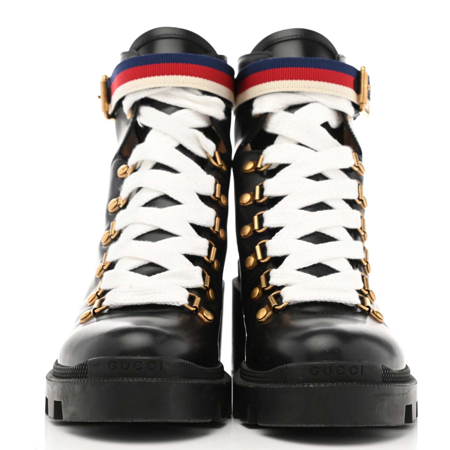 Calfskin Sylvie Web Lace Up Combat Boots 36.5 Black