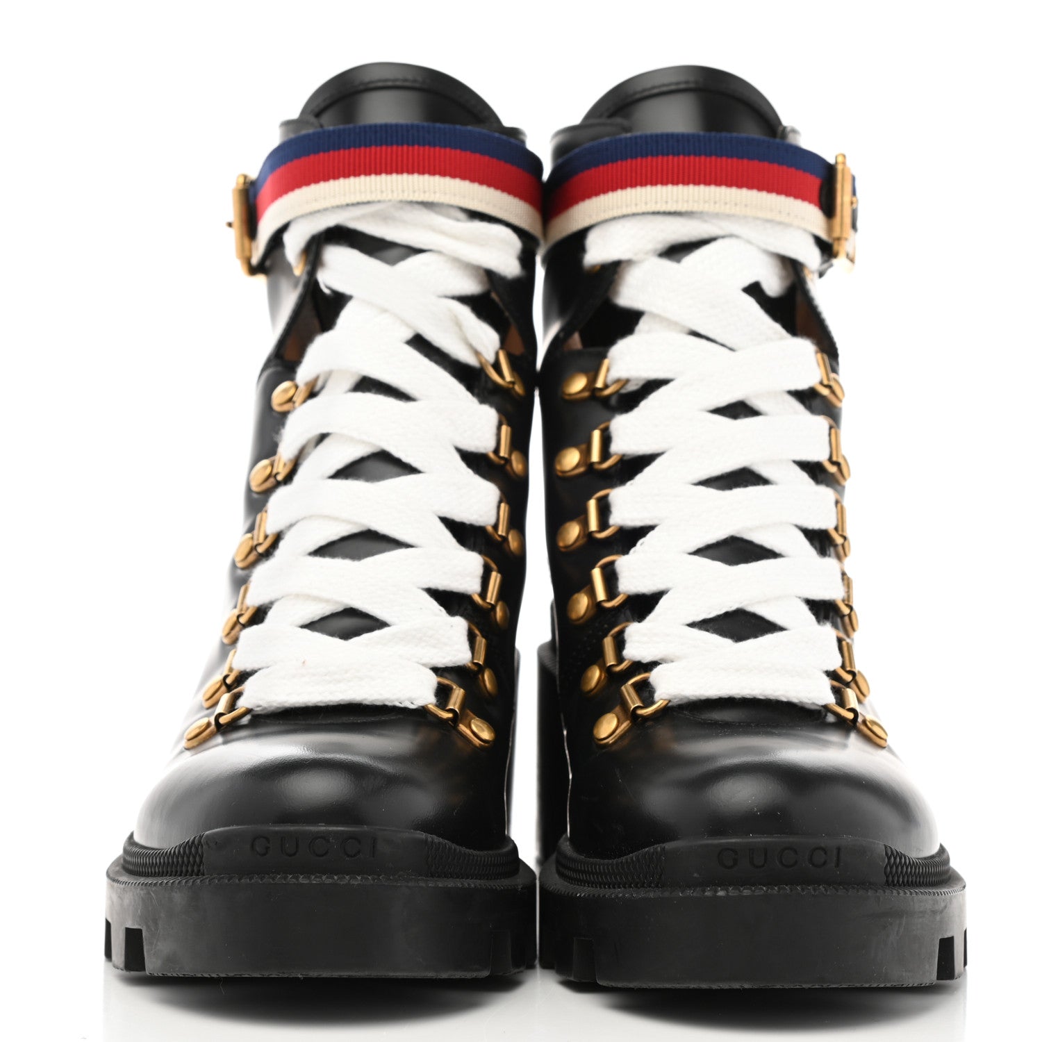 Gucci Calfskin Sylvie Web Lace Up Combat Boots 36.5 Black 2 of 18