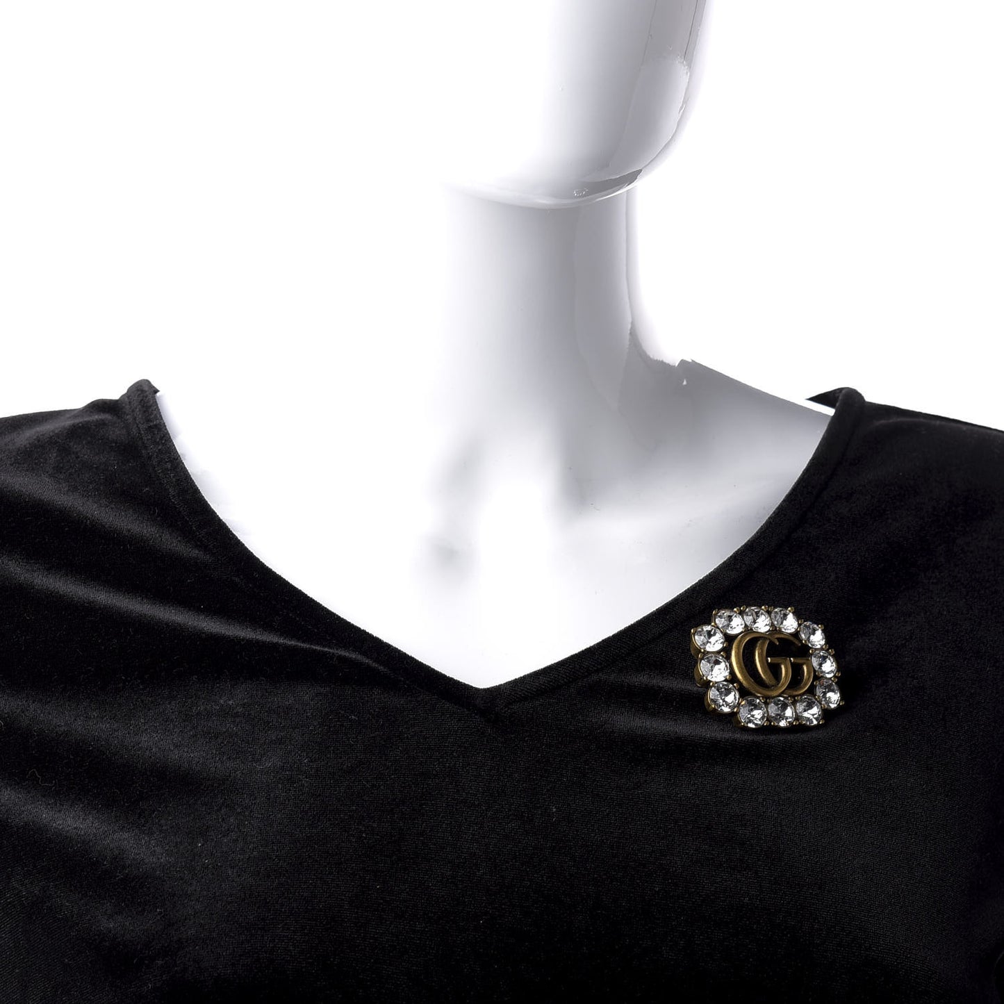 Metal Crystal Double G Brooch Aged Gold
