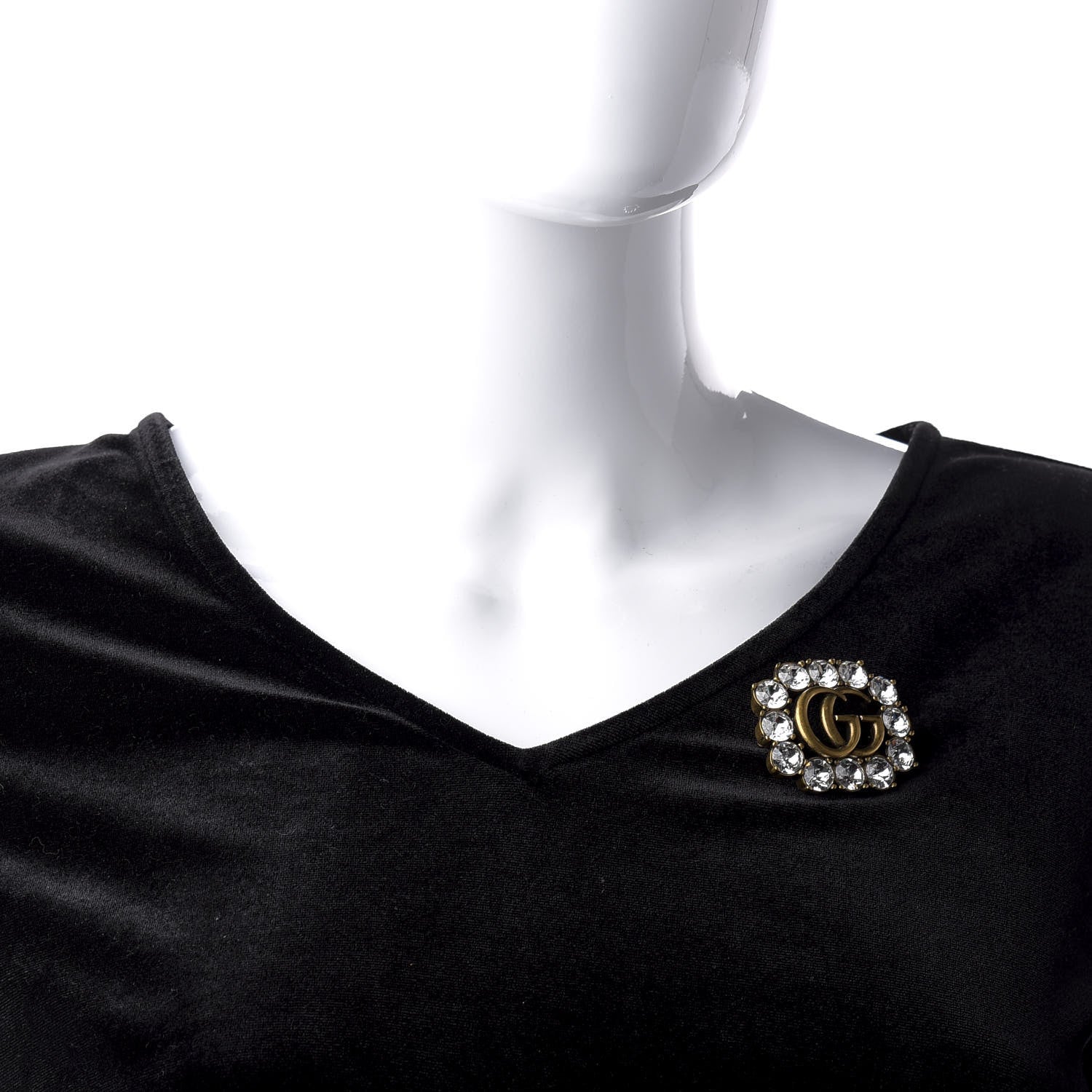 Gucci Metal Crystal Double G Brooch Aged Gold 2 of 5