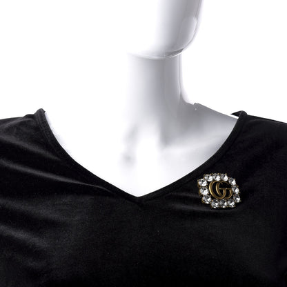 Gucci Metal Crystal Double G Brooch Aged Gold 2 of 5
