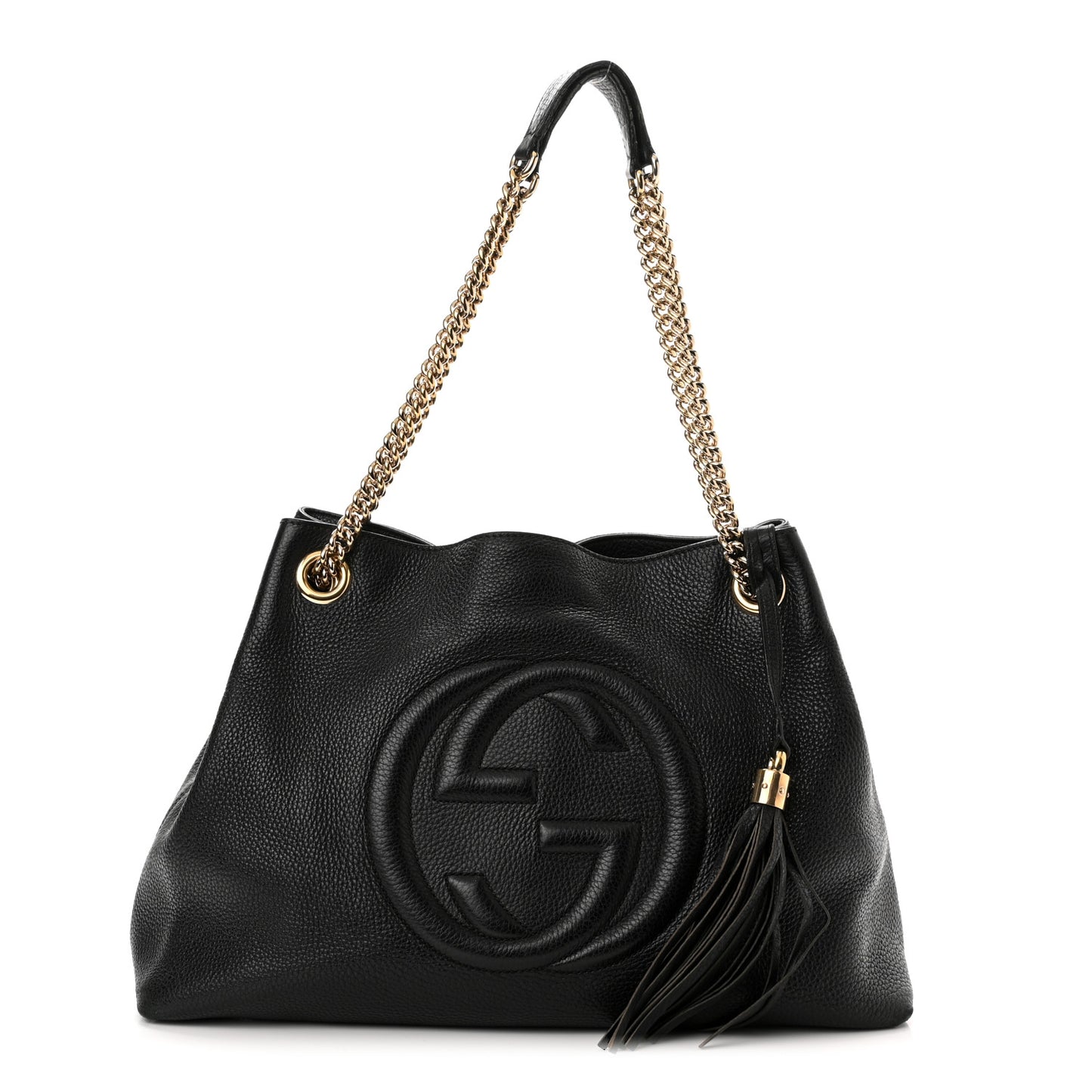 Pebbled Calfskin Medium Soho Chain Shoulder Bag Black