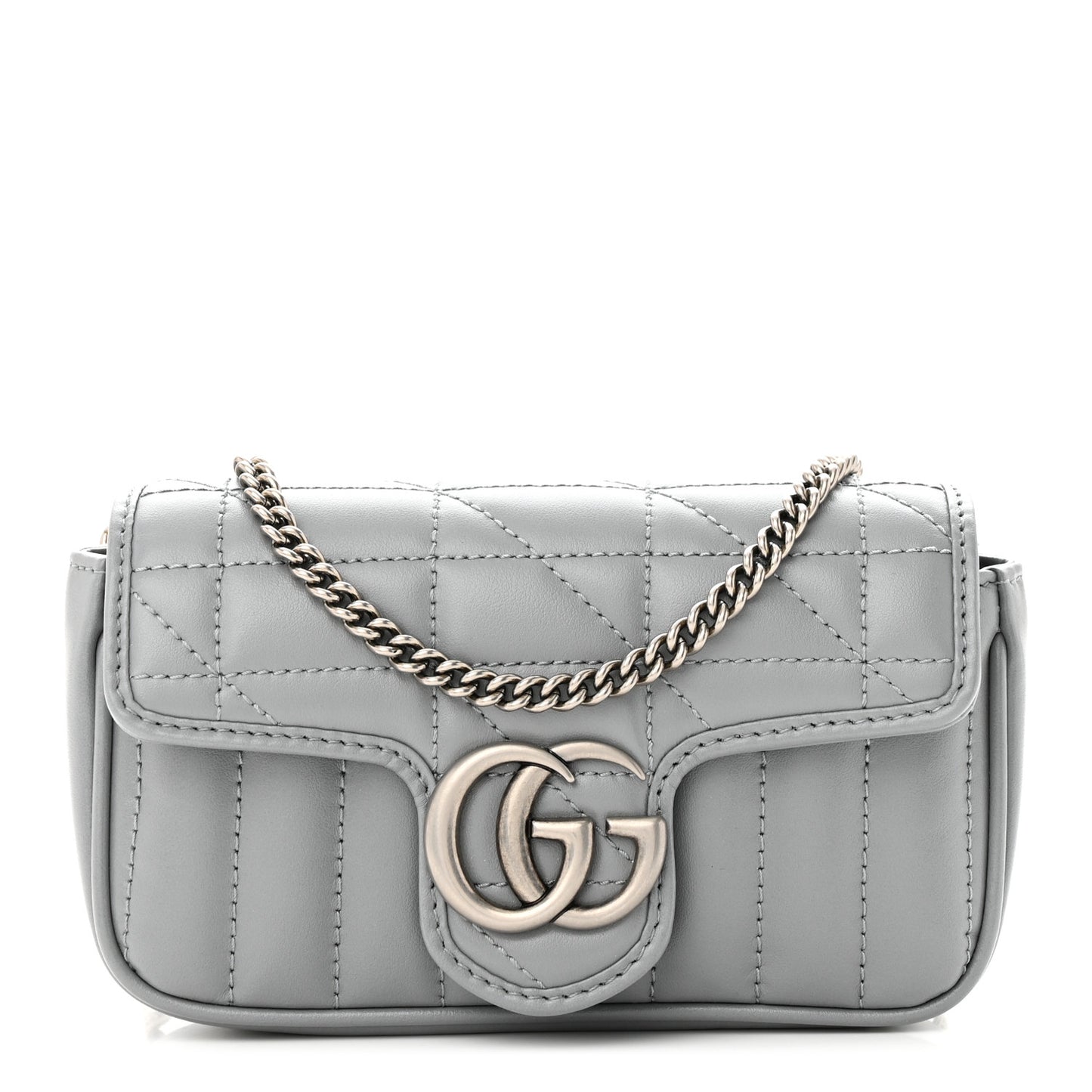 Calfskin Matelasse Aria Super Mini GG Marmont Shoulder Bag Deep Grey