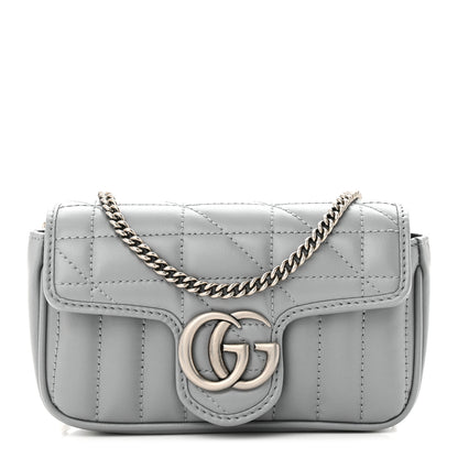Gucci Calfskin Matelasse Aria Super Mini GG Marmont Shoulder Bag Deep Grey 1 of 11