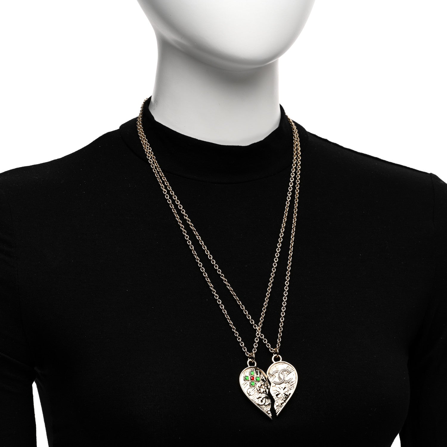 Chanel Crystal Gripoix Clover Heart CC Friendship Necklace Set Gold Multicolor 2 of 7