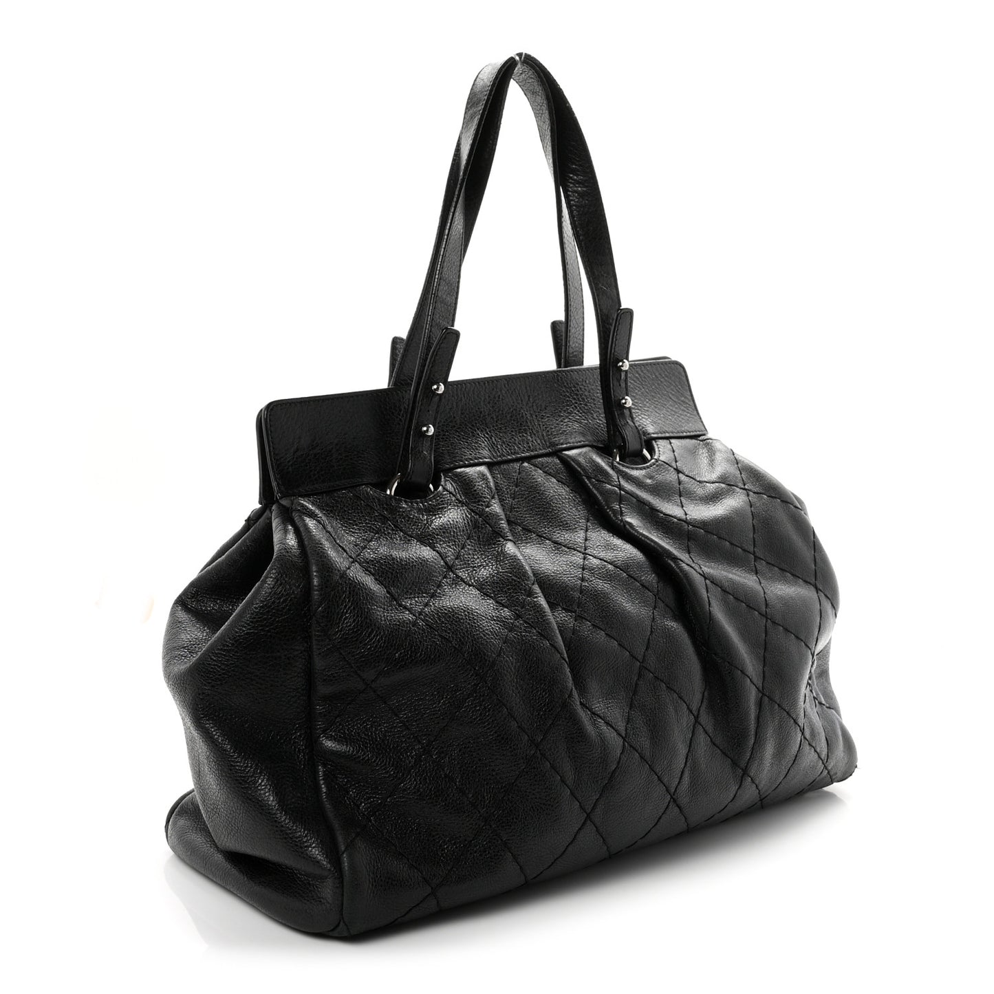 Glazed Calfskin Large On The Road Large Frame Tote Black