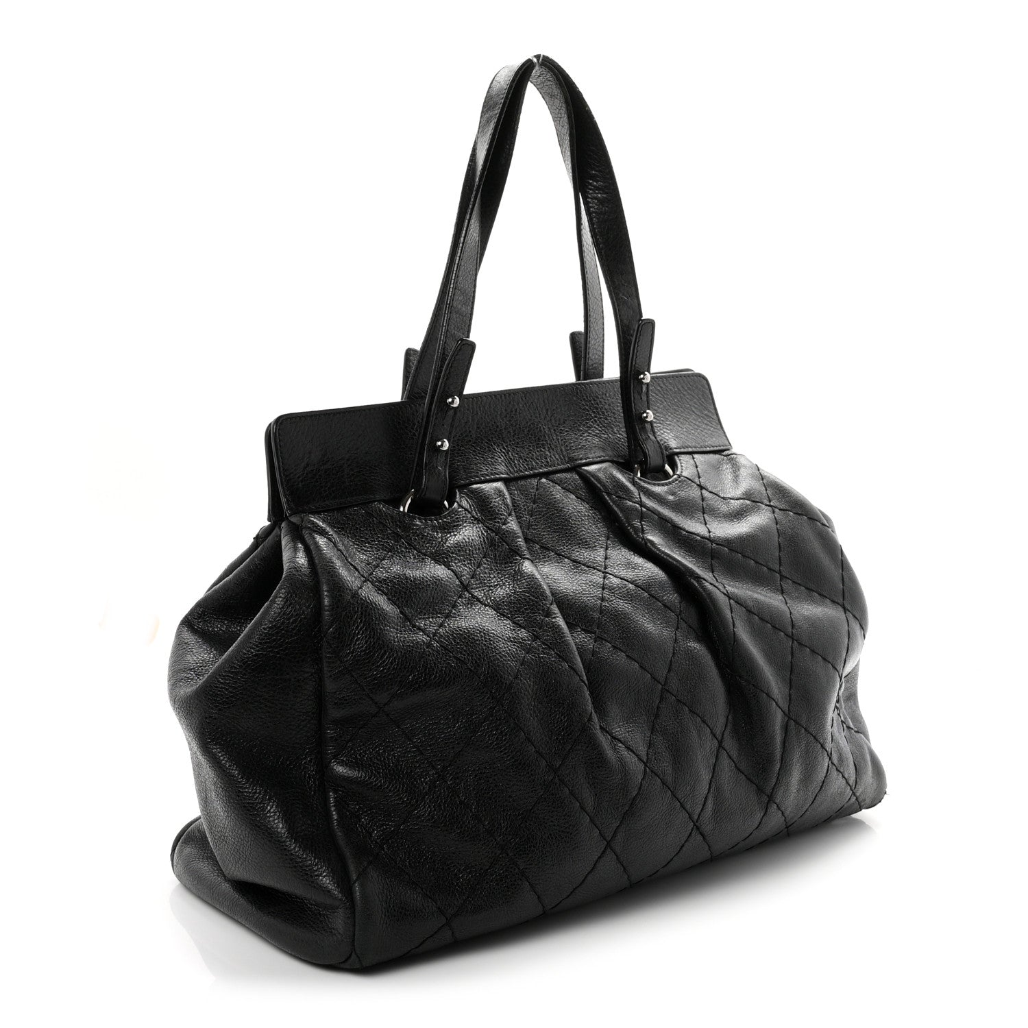 Chanel Glazed Calfskin Large On The Road Large Frame Tote Black 3 of 11