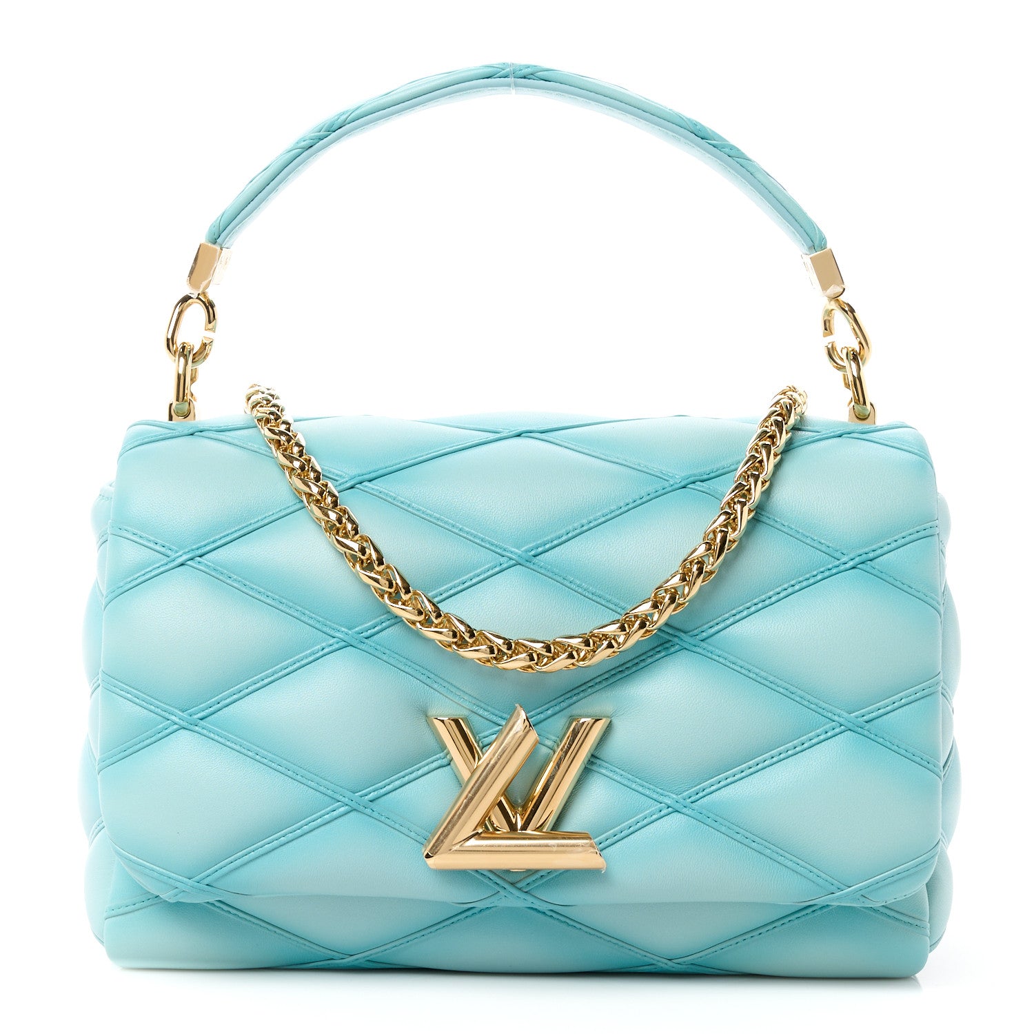 Louis Vuitton LOUIS VUITTON Lambskin Malletage Top Handle GO-14 MM Lagoon 1 of 12