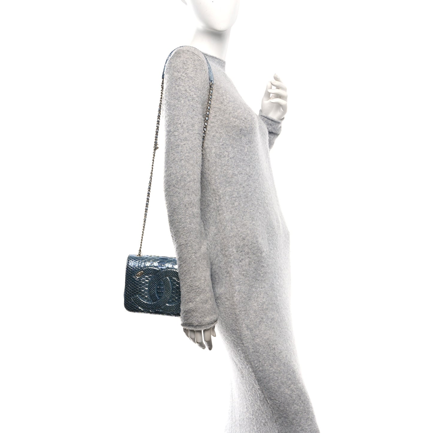 Metallic Snakeskin CC Flap Bag Blue