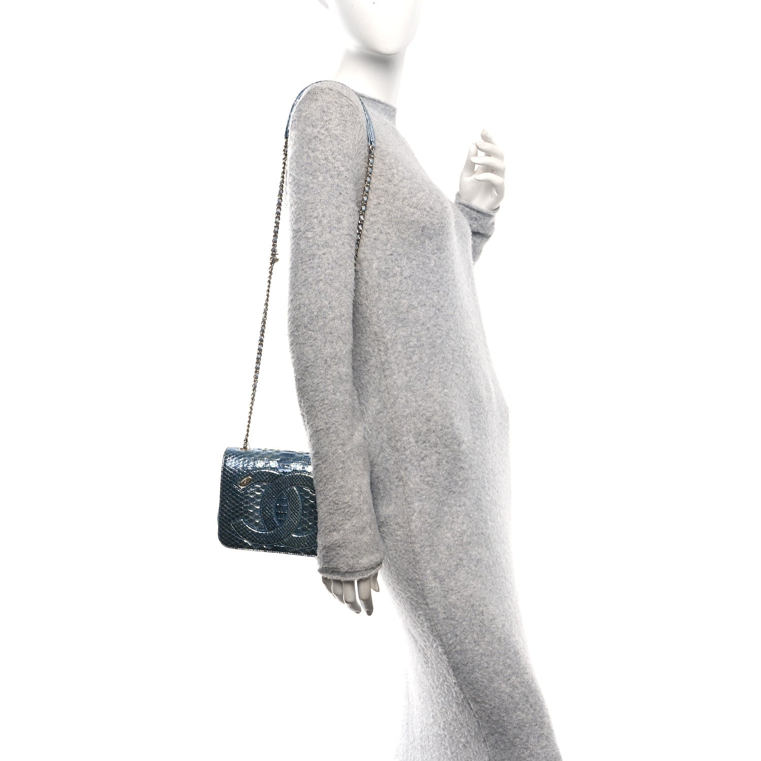 Chanel Metallic Snakeskin CC Flap Bag Blue 2 of 11