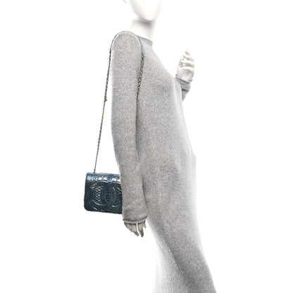 Chanel Metallic Snakeskin CC Flap Bag Blue 2 of 11