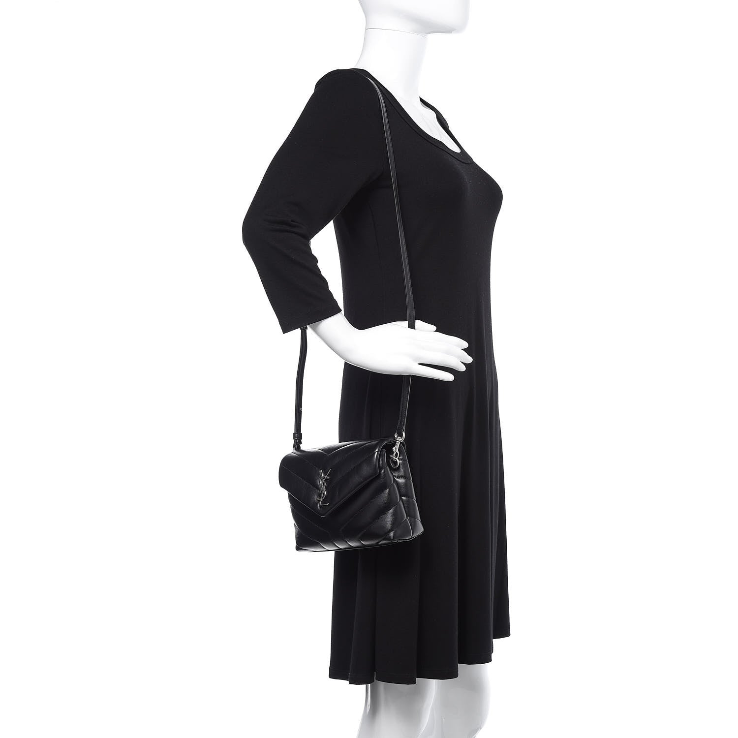 Saint Laurent Calfskin Y Quilted Monogram Toy Loulou Crossbody Bag Black 2 of 18