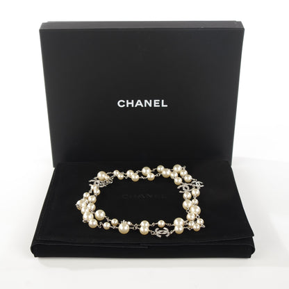 Chanel Crystal Pearl CC Long Necklace Silver 3 of 6
