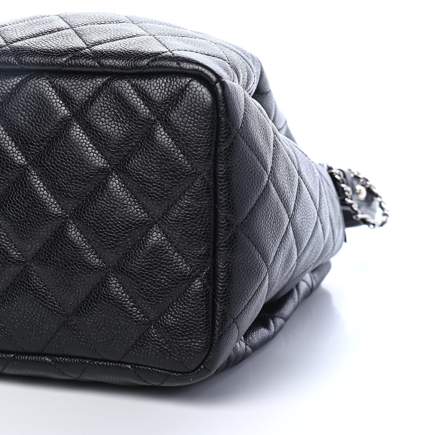 Chanel Caviar Flat Quilted CC Chain Bucket Drawstring Bag Black 9 of 9