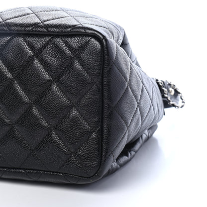 Chanel Caviar Flat Quilted CC Chain Bucket Drawstring Bag Black 9 of 9