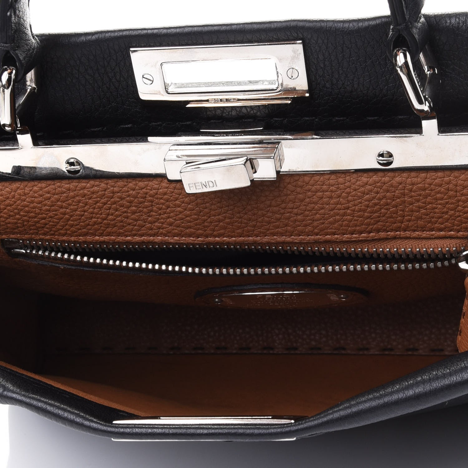 Fendi Cuoio Romano Selleria Bi-Color Medium Peekaboo Iconic Satchel Black Mou 4 of 4