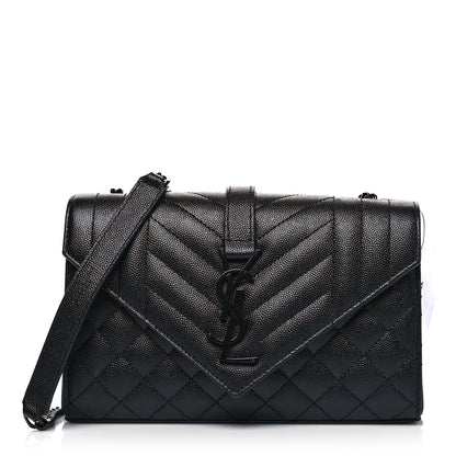 Saint Laurent Grain De Poudre Textured Mixed Matelasse Triquilt Small Monogram Satchel Black 1 of 10
