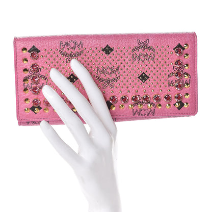 MCM Visetos Swarovski Crystal Studded Flap Wallet Pink 2 of 7