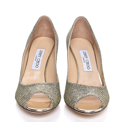 Jimmy Choo Glitter Fabric Evelyn 85 Pumps 38.5 Champagne 2 of 9