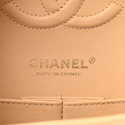 Chanel Lambskin Quilted Medium Double Flap Beige Black 6 of 11
