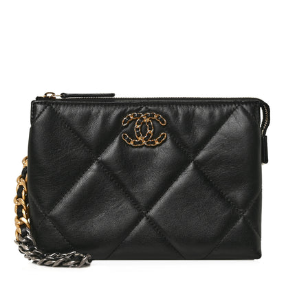 Chanel Shiny Goatskin Quilted Small Chanel 19 Pouch With Handle Black 1 of 9