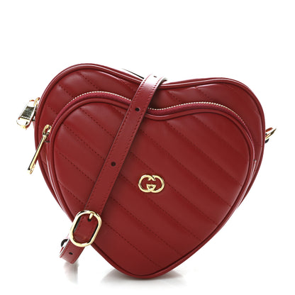 Gucci Calfskin Matelasse Diagonal Mini Interlocking G Heart Shoulder Bag Hibiscus Red 1 of 11