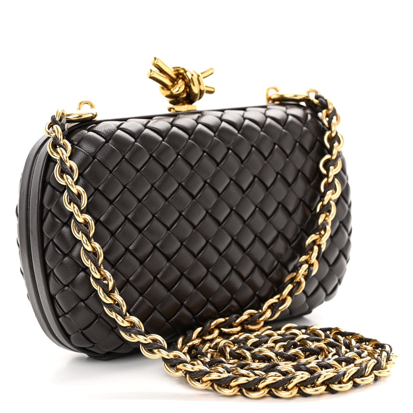 Nappa Intreccio Padded Chain Knot Clutch Fondant