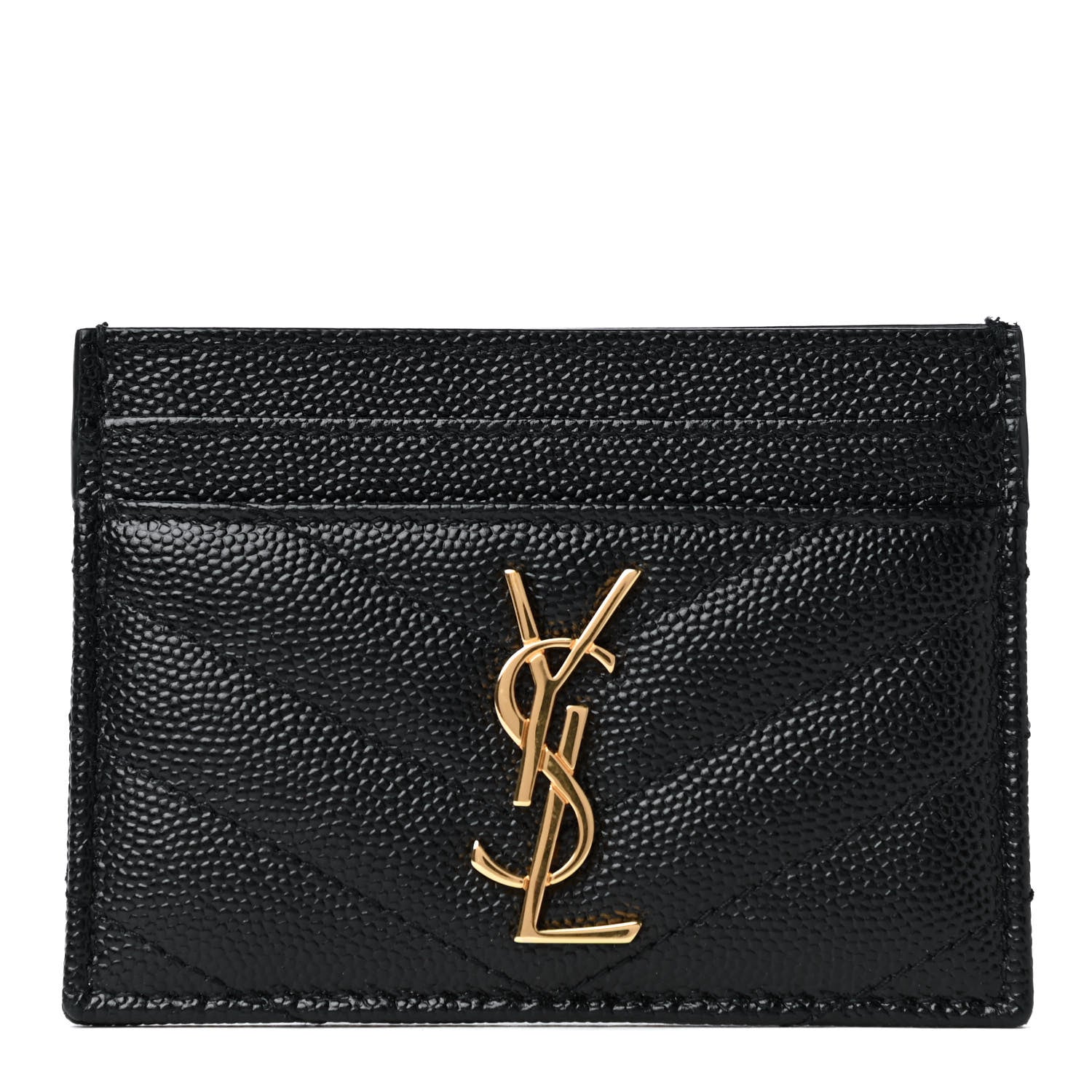Saint Laurent Grain De Poudre Matelasse Chevron Monogram Credit Card Case Black 1 of 4