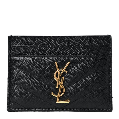 Saint Laurent Grain De Poudre Matelasse Chevron Monogram Credit Card Case Black 1 of 4