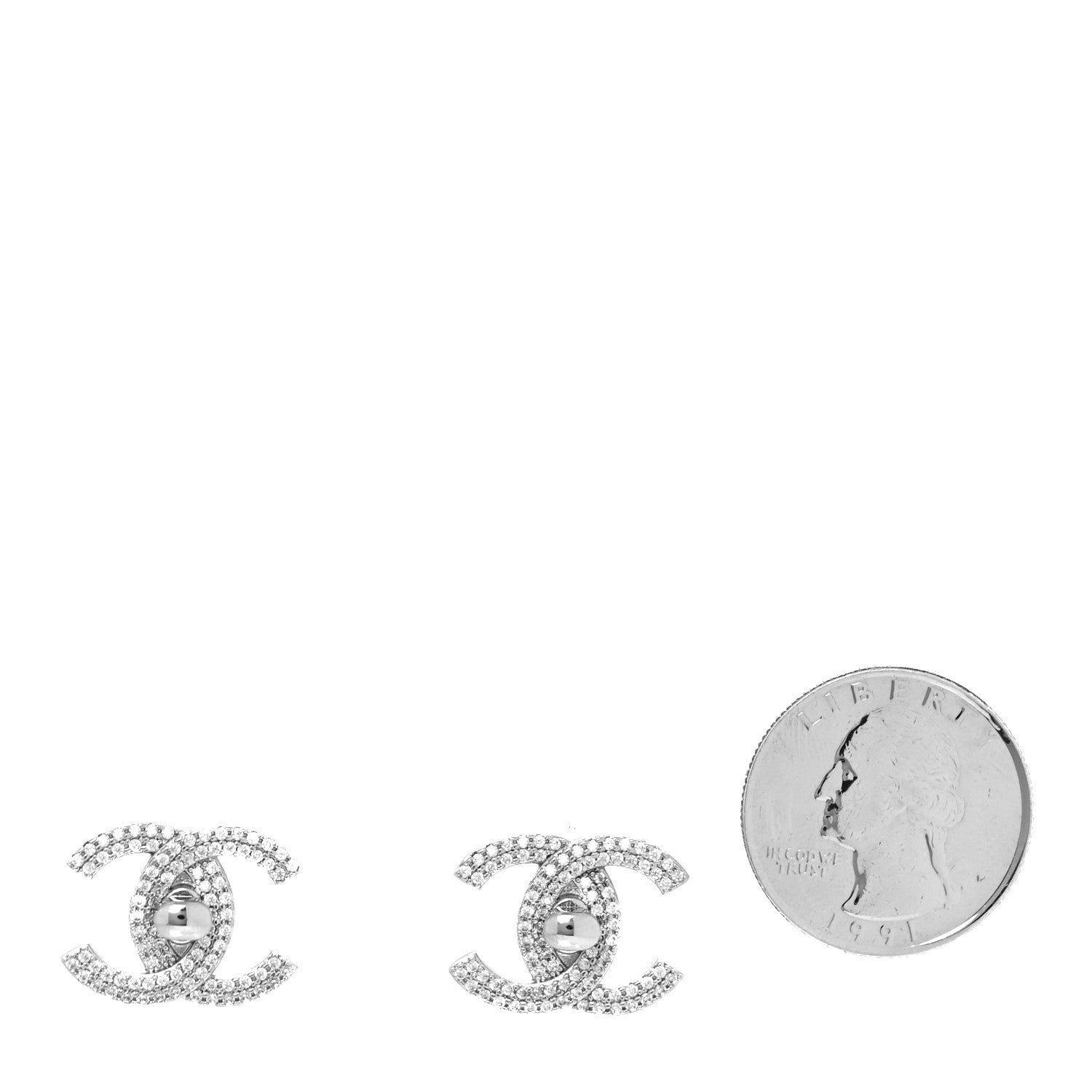 Chanel Crystal CC Turnlock Earrings Silver 2 of 4
