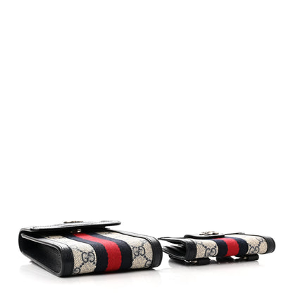 Gucci GG Supreme Monogram Textured Calfskin Web Mini Ophidia Multi Pouch Beige Blue 4 of 14