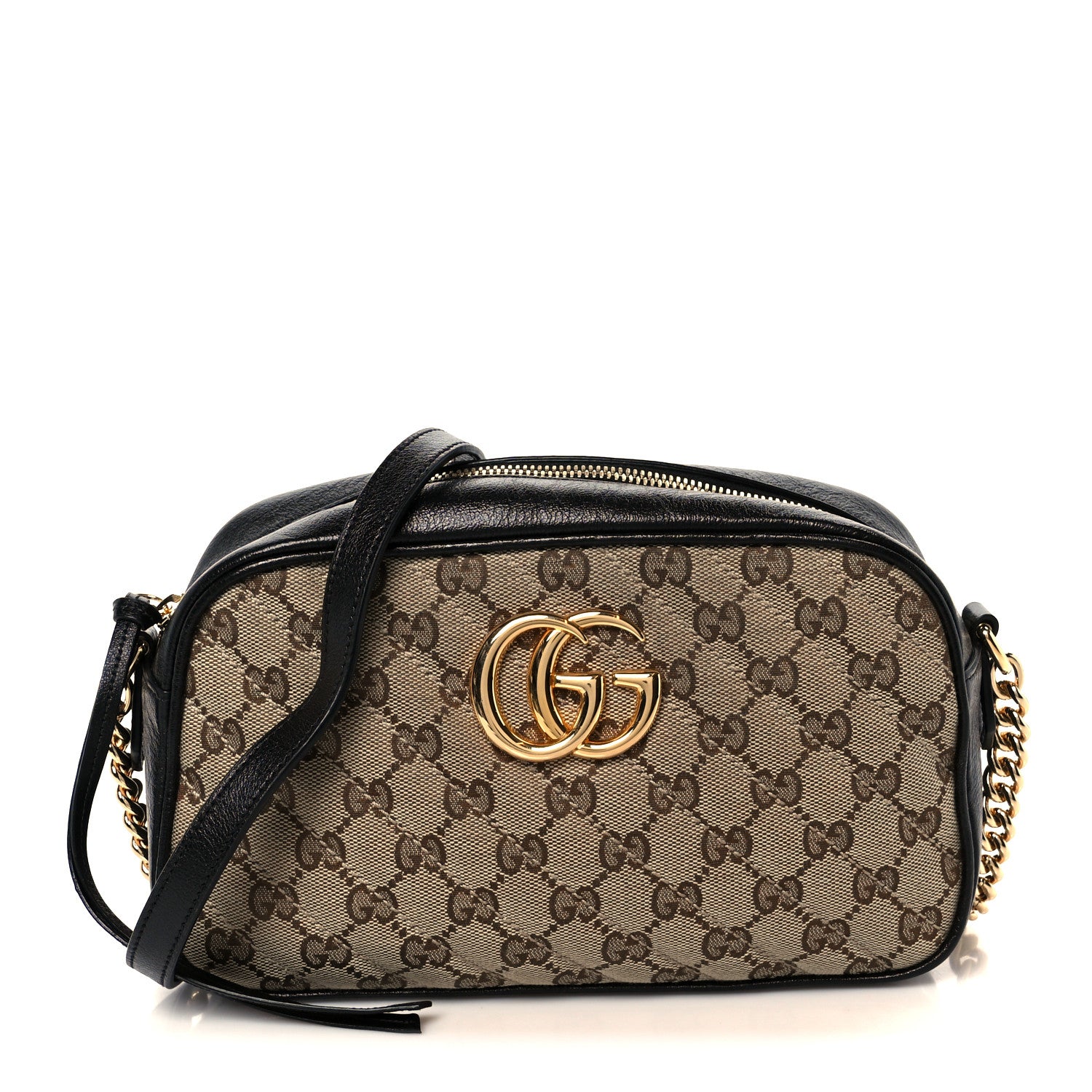 Gucci Monogram Matelasse Diagonal Small GG Marmont Chain Shoulder Bag Beige Black 1 of 11