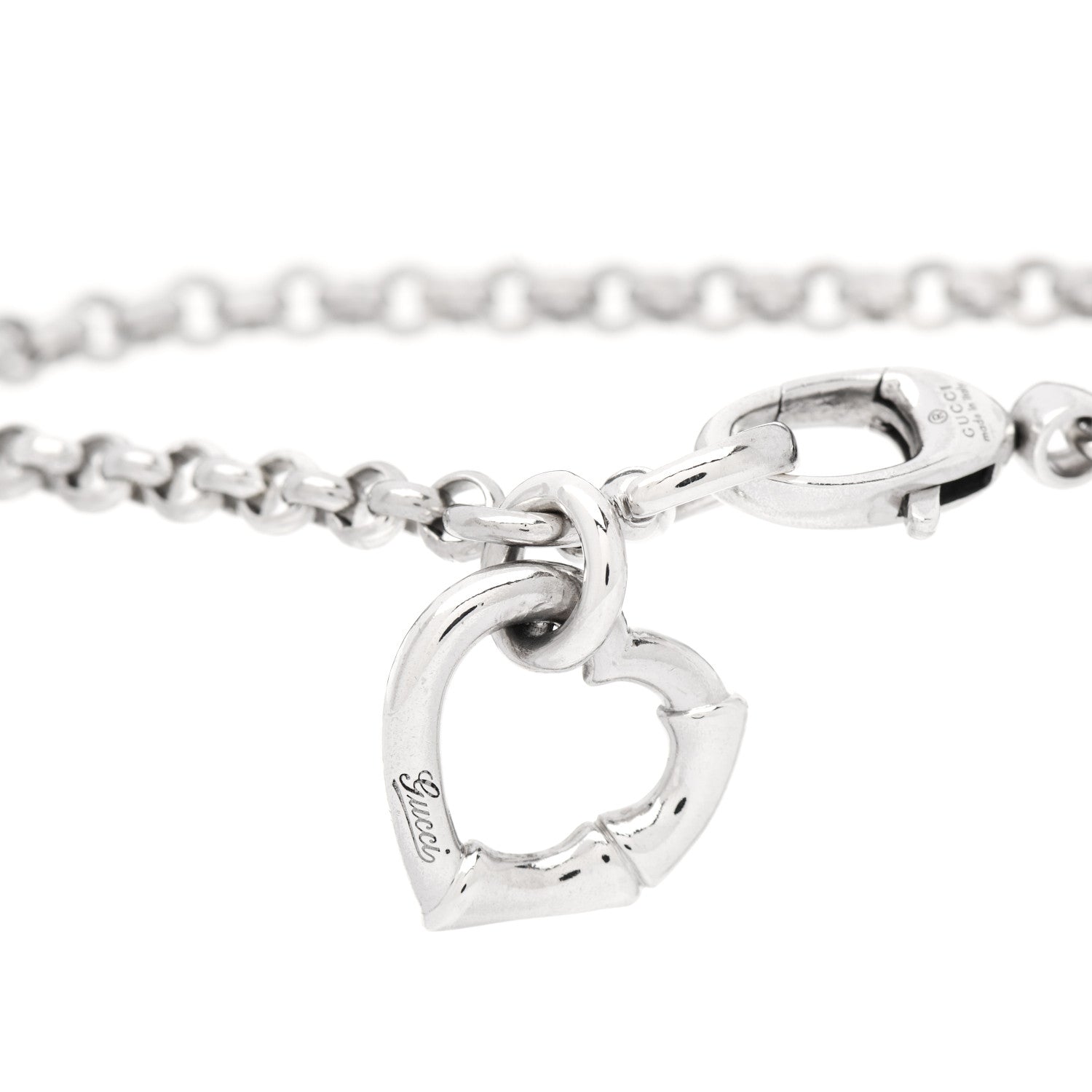 Gucci Sterling Silver Bamboo Heart Charm Bracelet 4 of 5
