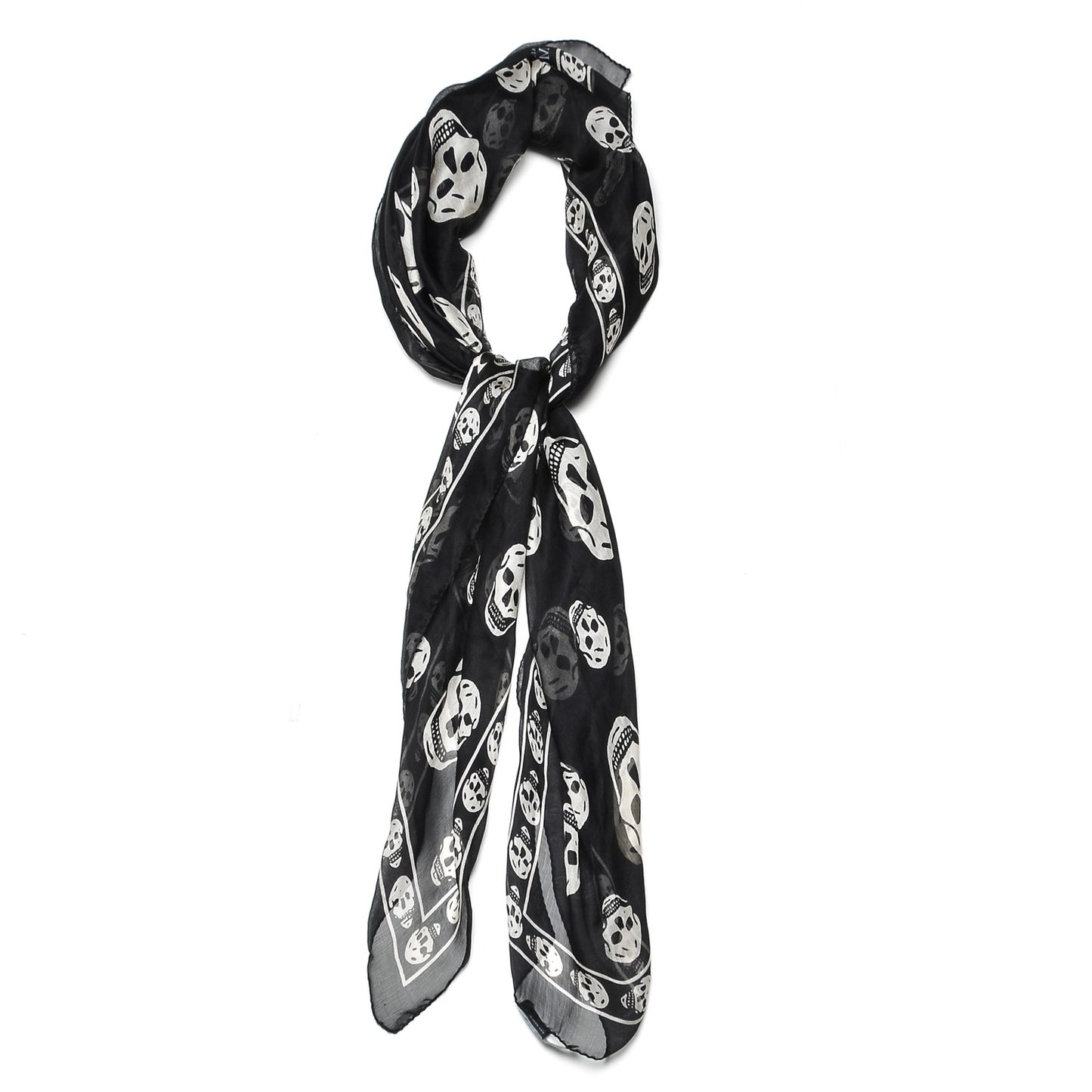 Silk Chiffon Skull Scarf Black Ivory