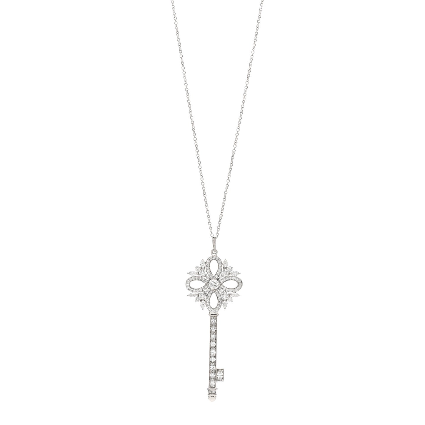 Platinum Diamond Victoria Key Pendant Necklace