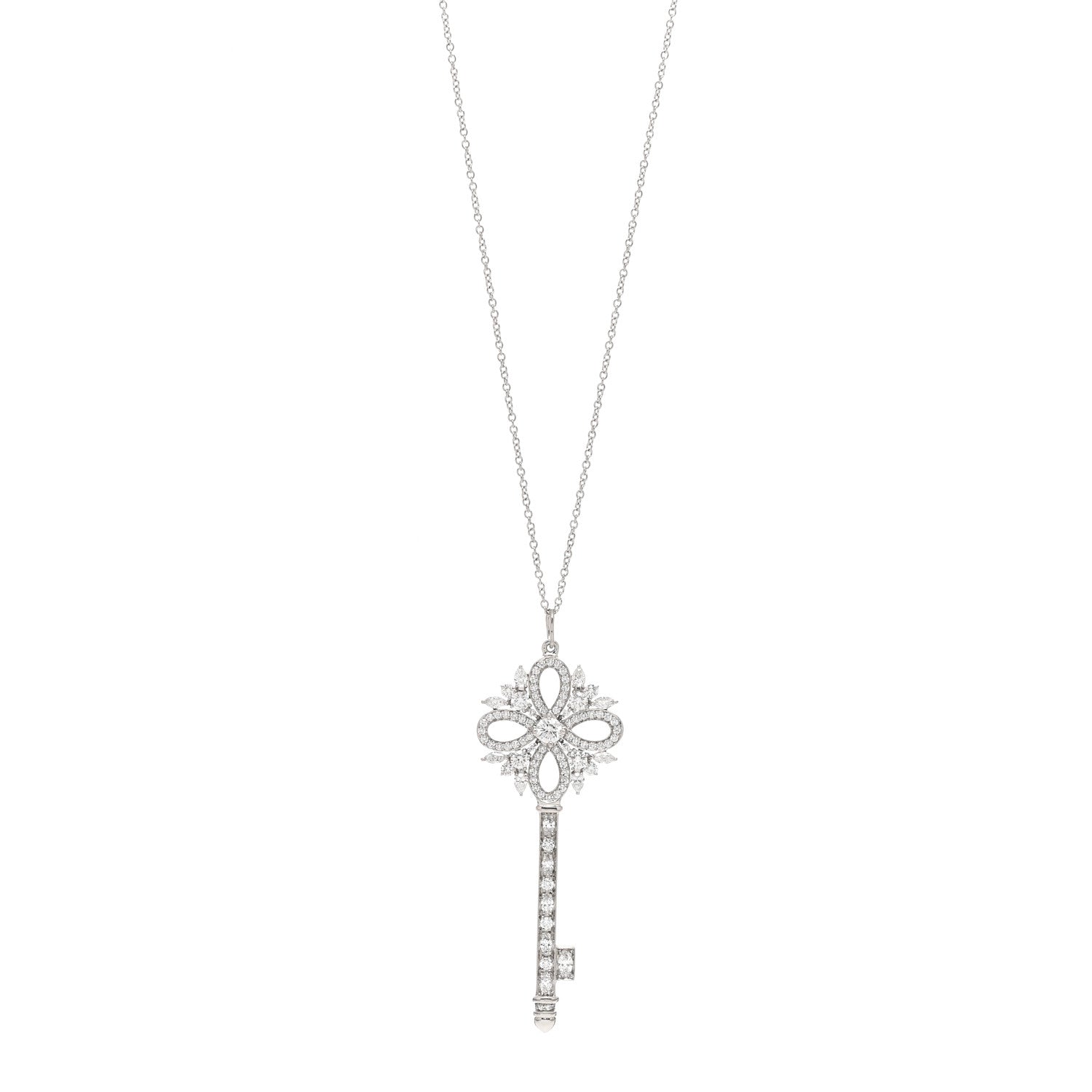 Tiffany Platinum Diamond Victoria Key Pendant Necklace 1 of 5