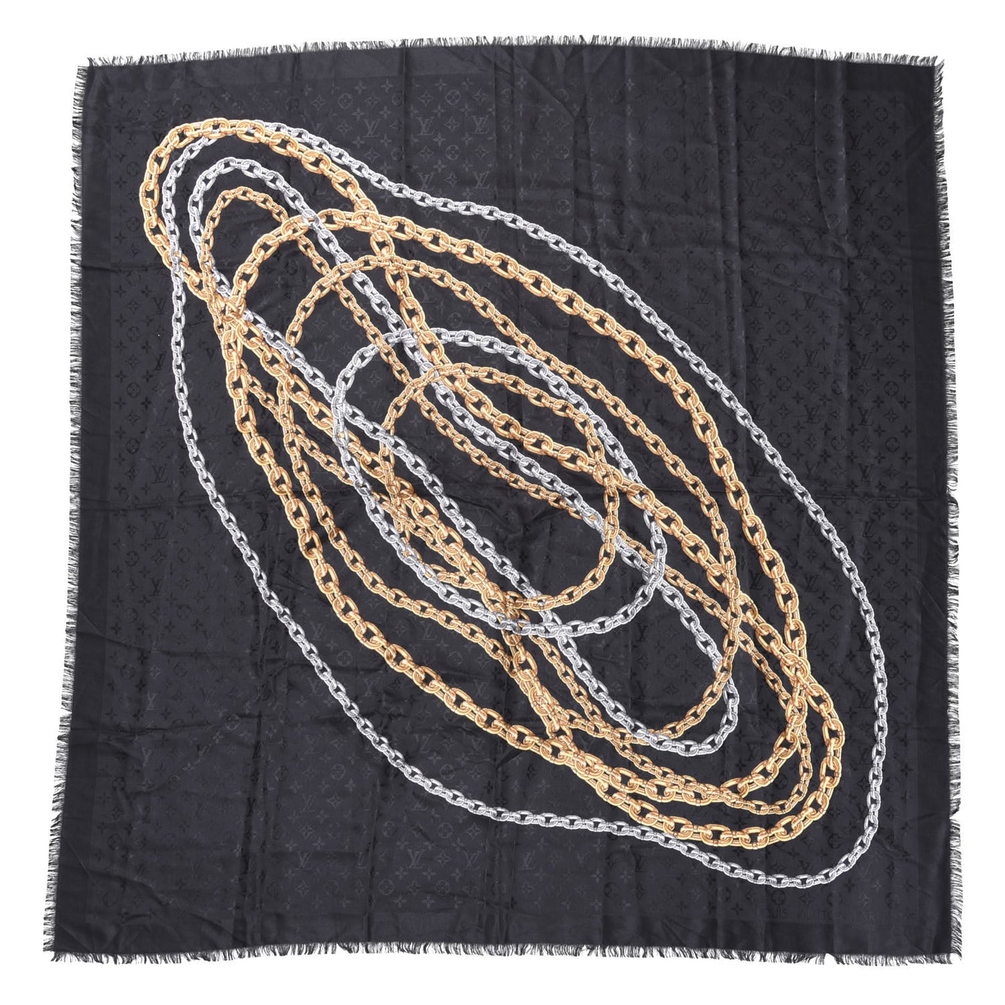 Silk Wool Monogram Trompe L'oeil Shawl Black