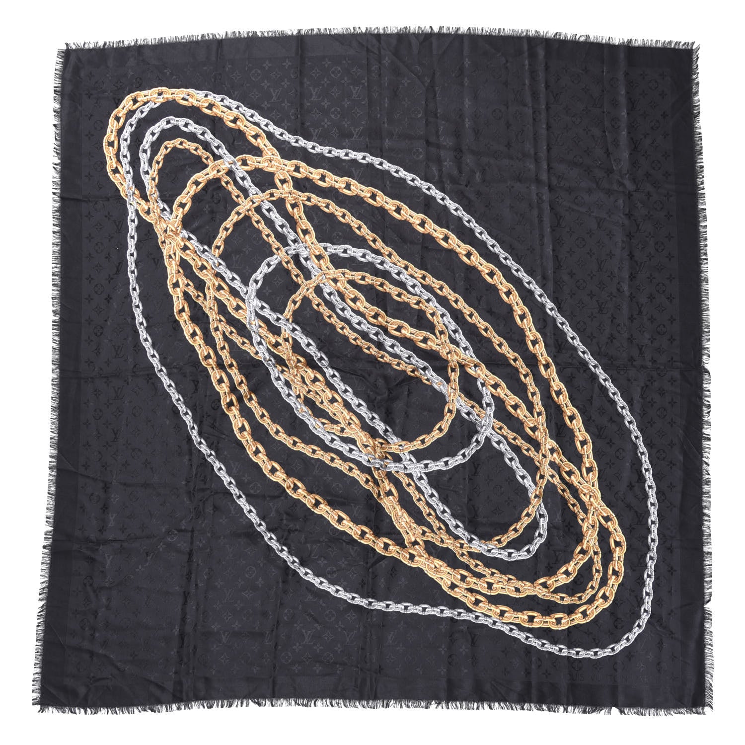 Louis Vuitton Silk Wool Monogram Trompe L'oeil Shawl Black 1 of 3