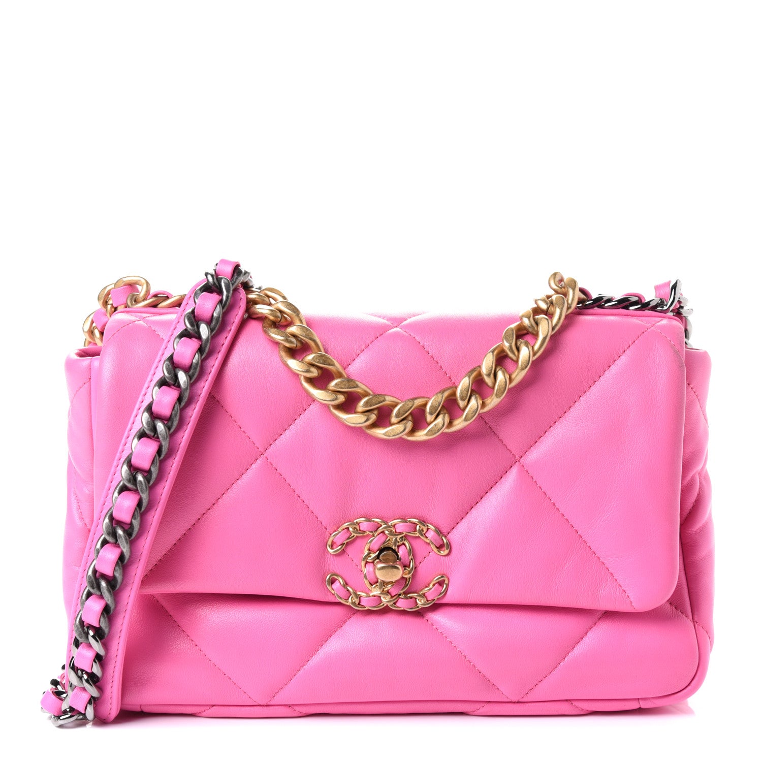 Chanel Lambskin Quilted Medium Chanel 19 Flap Neon Pink 1 of 4