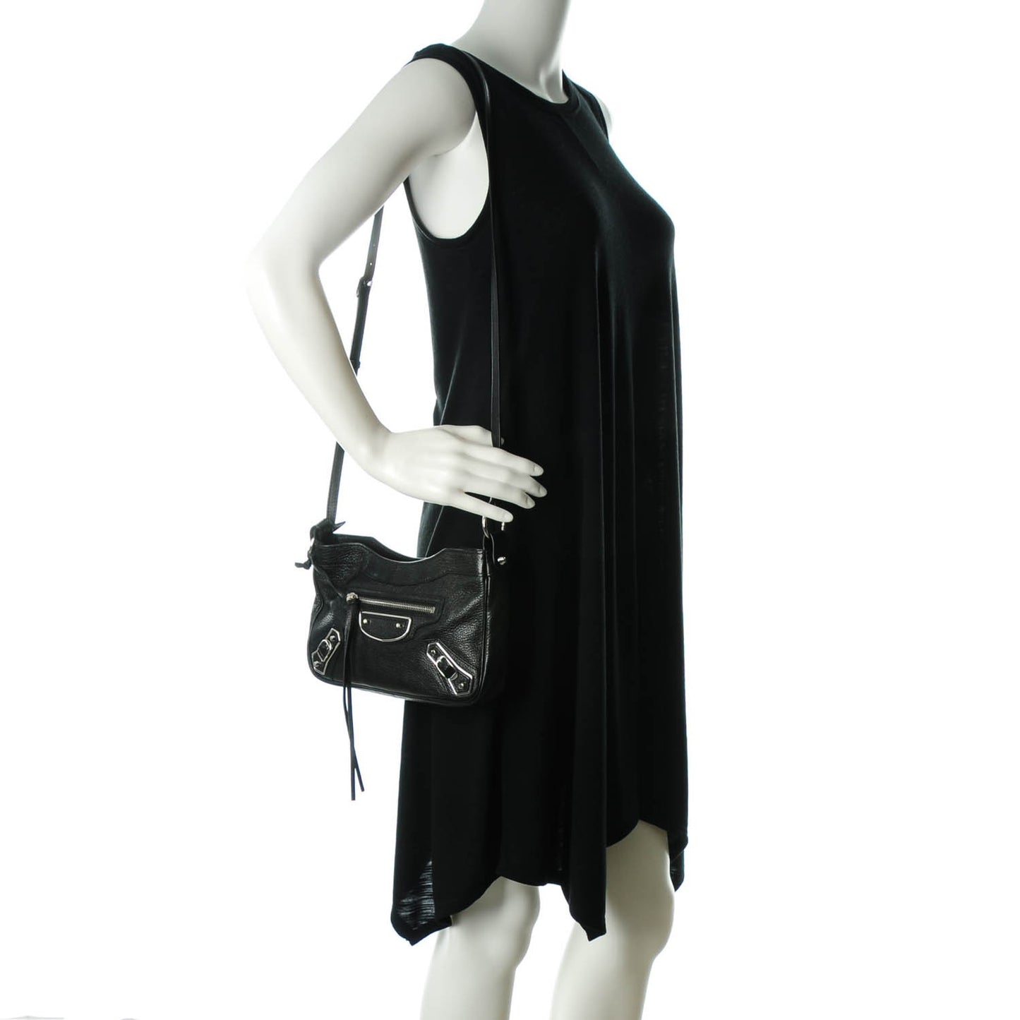 Chevre Silver Metallic Edge Hardware Hip Black