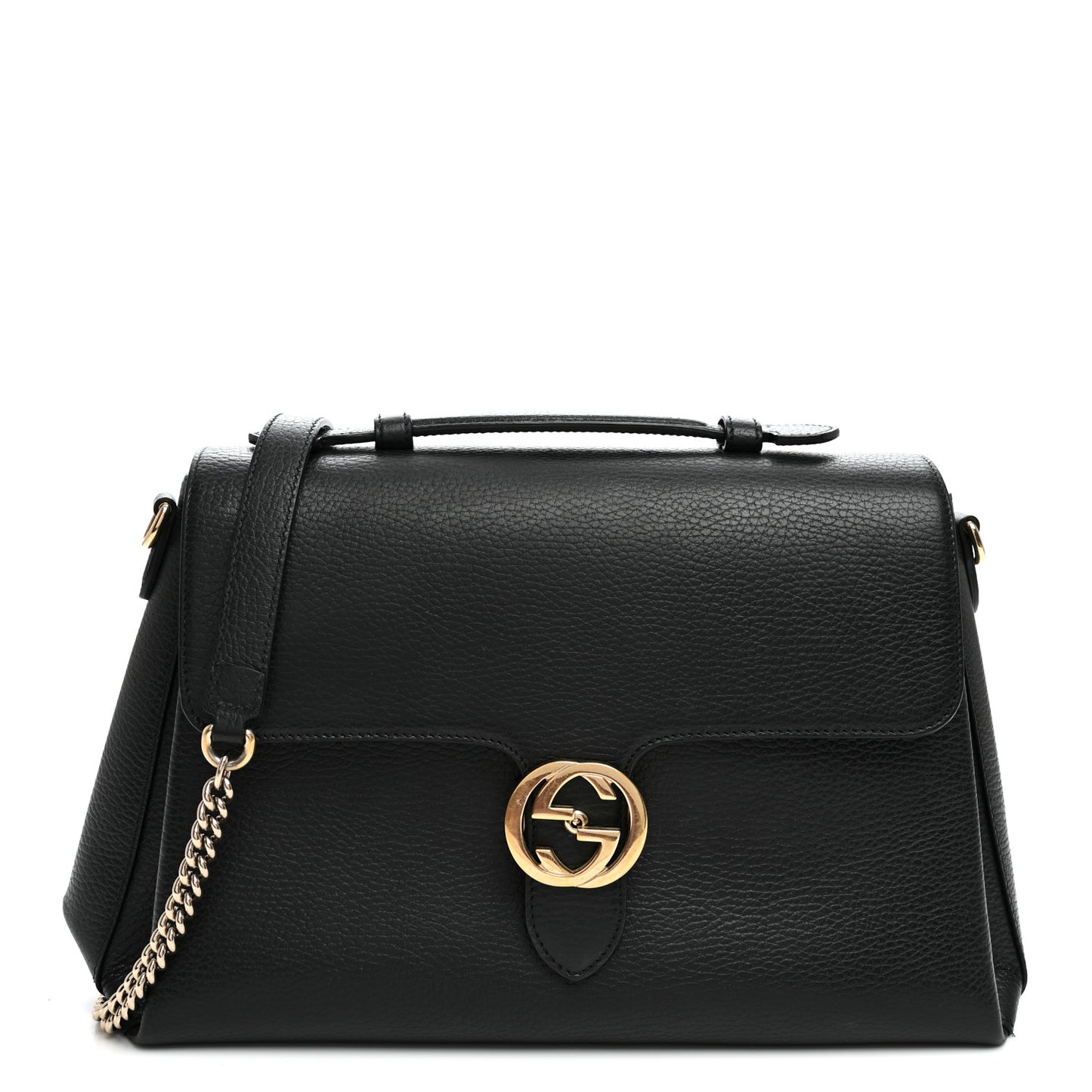 Dollar Calfskin Medium Interlocking G Top Handle Shoulder Bag Black