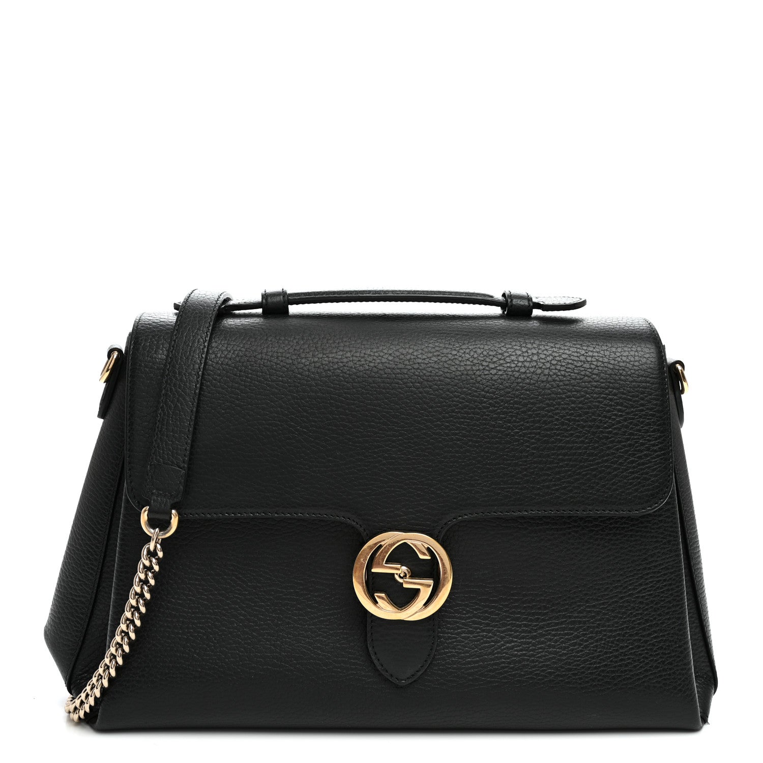 Gucci Dollar Calfskin Medium Interlocking G Top Handle Shoulder Bag Black 1 of 11