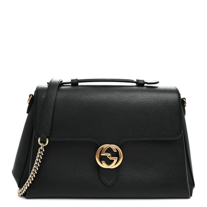 Gucci Dollar Calfskin Medium Interlocking G Top Handle Shoulder Bag Black 1 of 11