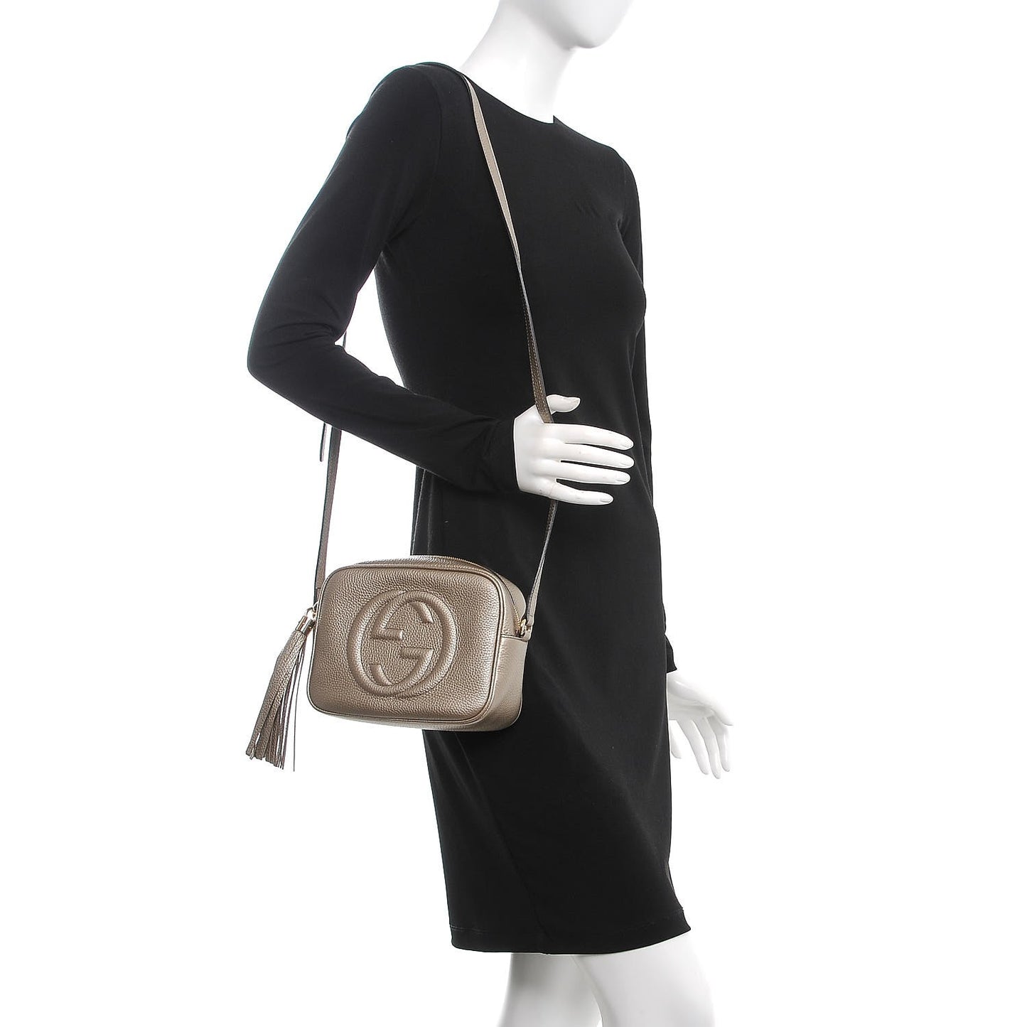 Metallic Pebbled Calfskin Small Soho Disco Bag Golden Beige