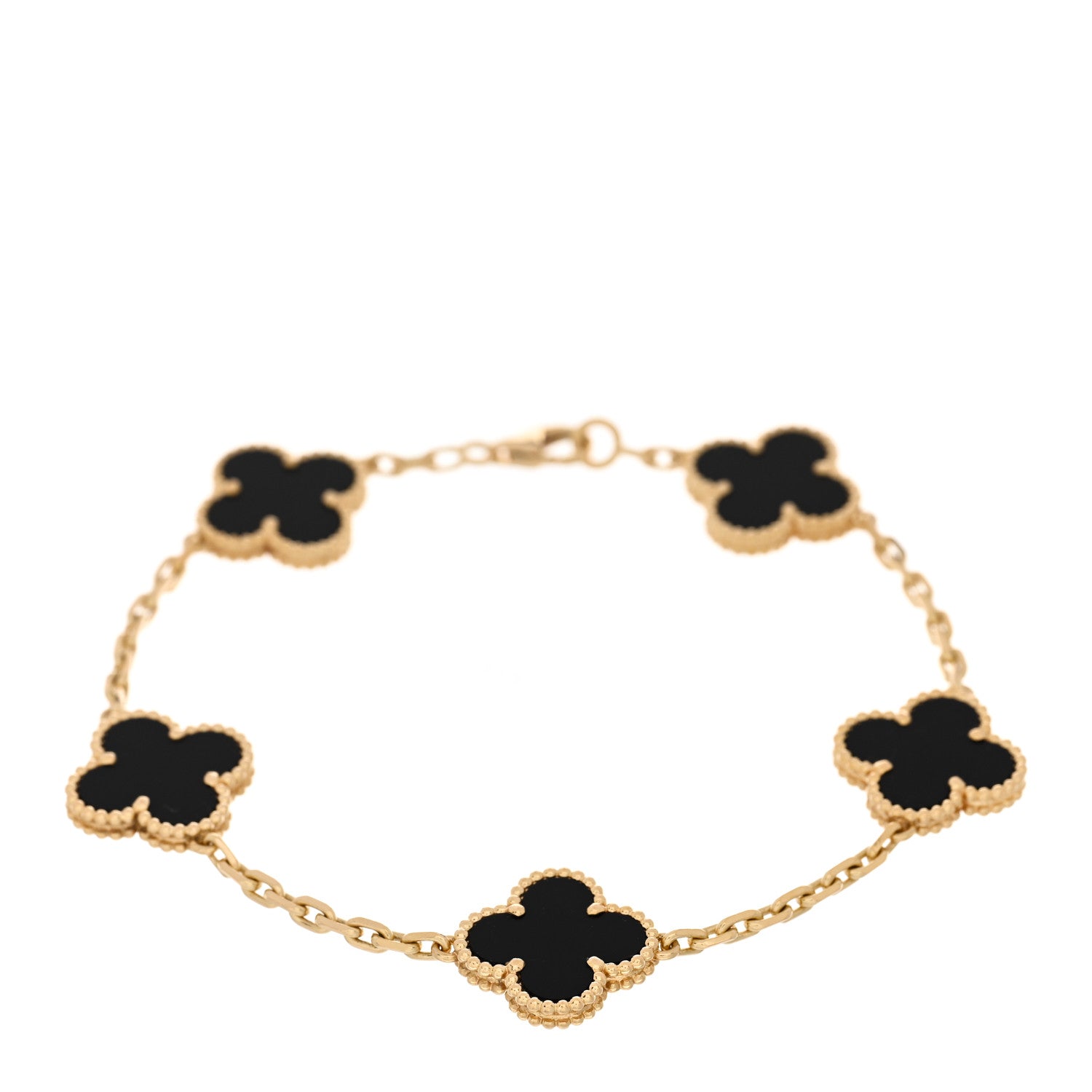Van Cleef & Arpels 18K Yellow Gold Black Onyx 5 Motifs Vintage Alhambra Bracelet 1 of 3