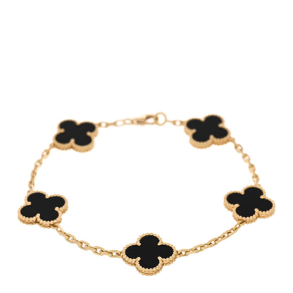 Van Cleef & Arpels 18K Yellow Gold Black Onyx 5 Motifs Vintage Alhambra Bracelet 1 of 3