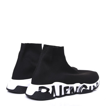 Balenciaga Neoprene Knit Womens Speed Graffiti Sneakers 41 Black White 4 of 8