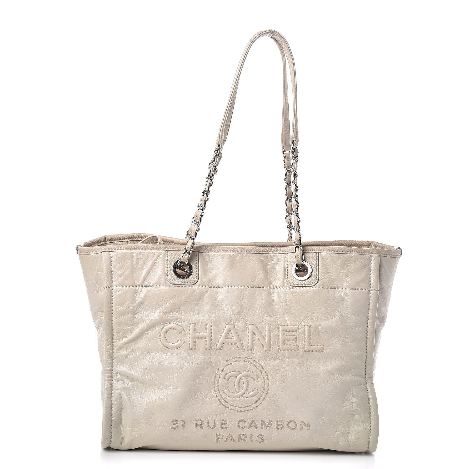 Chanel Glazed Calfskin Small Deauville Tote Ivory 1 of 9